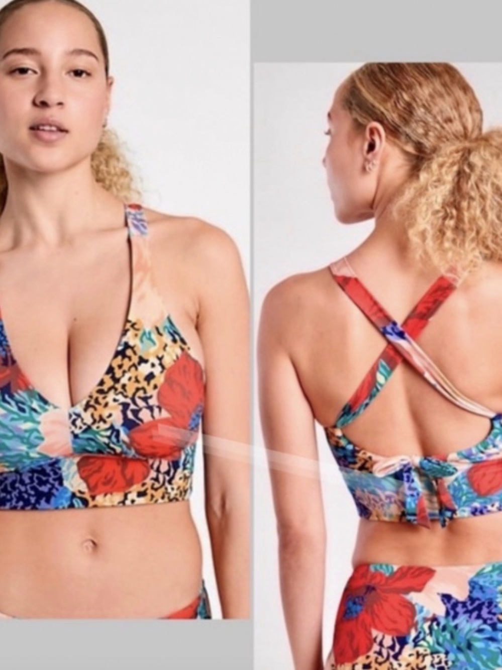 Athleta Floral Multicolor Crossback Swim Top - Blue, Red, Green